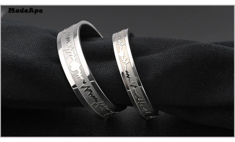 MadApe ECG Couple Ring Gold Color Titanium Stainless Steel Width 6mm Women Weddding Ring For Women Men Engagenemt Ring Jewelry