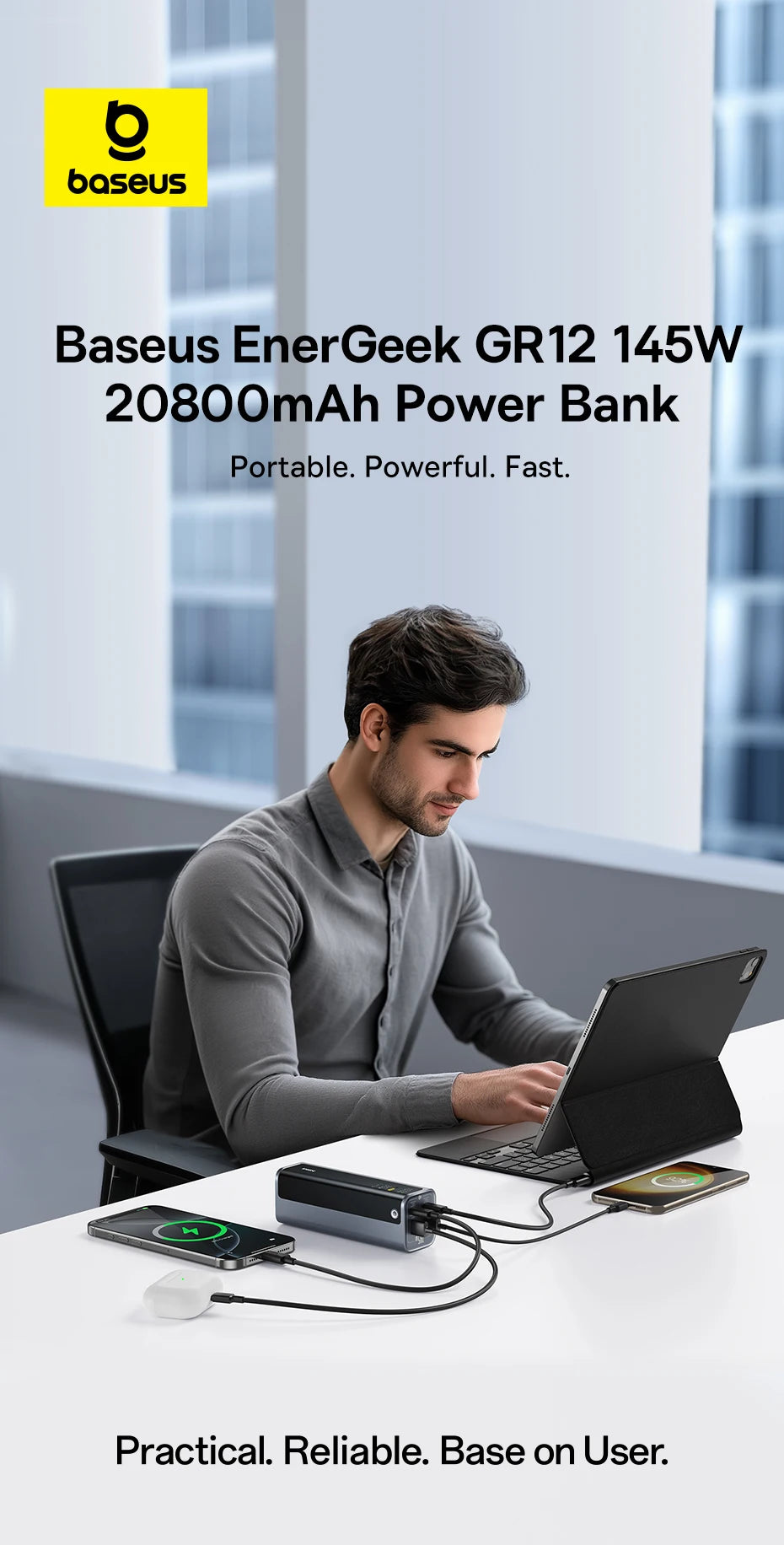 Baseus Power Bank 145W 20800mAh PD 100W Fast Charging with Smart Digital Display Portable External PowerBank for Laptop Phone