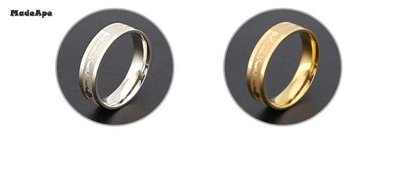 MadApe ECG Couple Ring Gold Color Titanium Stainless Steel Width 6mm Women Weddding Ring For Women Men Engagenemt Ring Jewelry