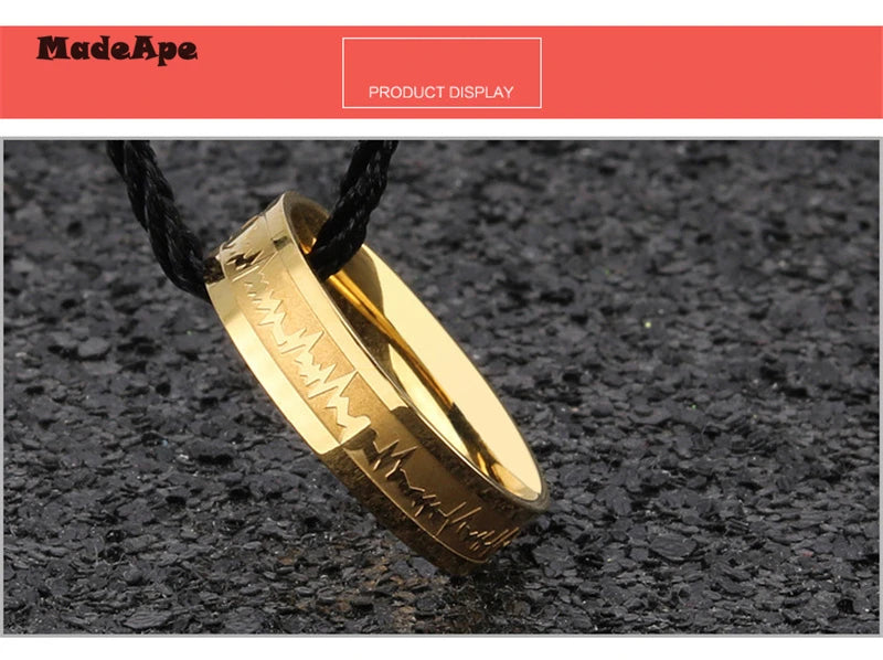 MadApe ECG Couple Ring Gold Color Titanium Stainless Steel Width 6mm Women Weddding Ring For Women Men Engagenemt Ring Jewelry