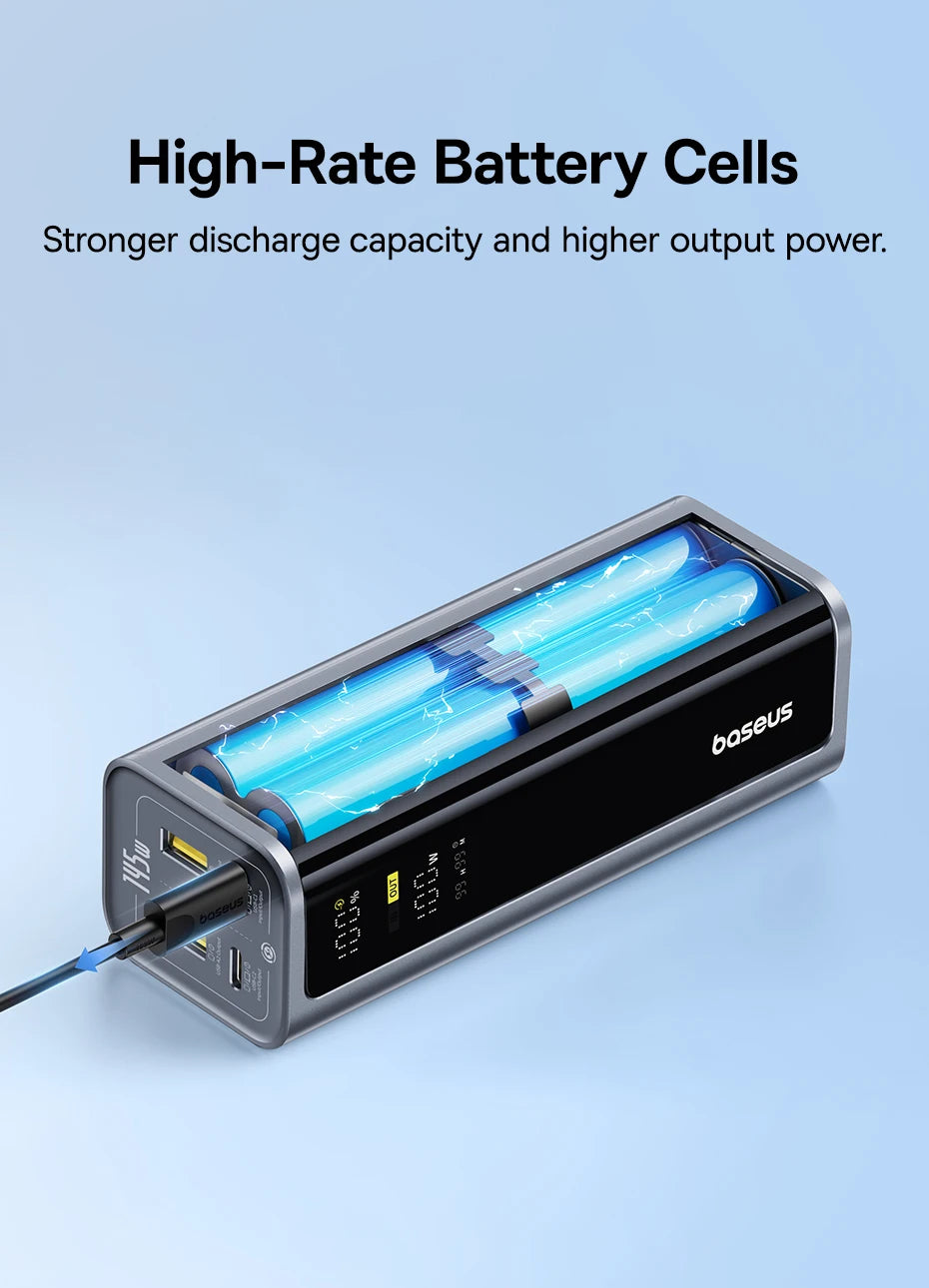 Baseus Power Bank 145W 20800mAh PD 100W Fast Charging with Smart Digital Display Portable External PowerBank for Laptop Phone