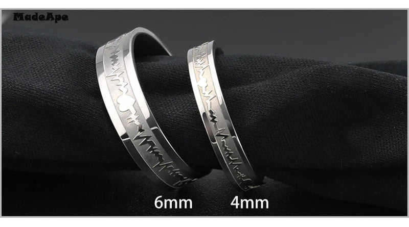 MadApe ECG Couple Ring Gold Color Titanium Stainless Steel Width 6mm Women Weddding Ring For Women Men Engagenemt Ring Jewelry